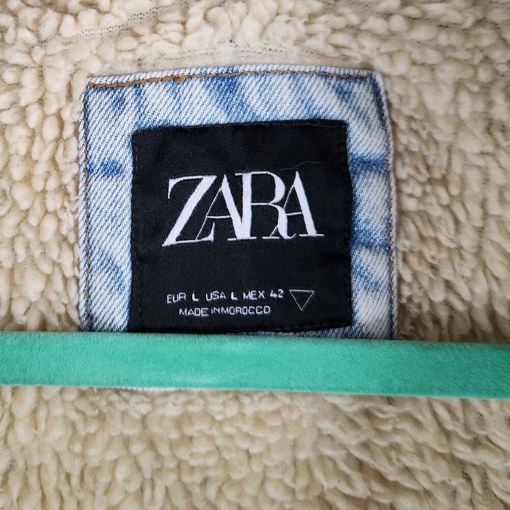 Zara Men's Faux Sherpa Lined Denim Jean Jacket sz L - Picture 8 of 13